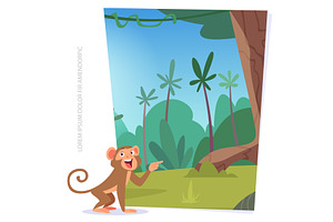 Monkey. ads background with jungle, an Animal Illustration by Onyx