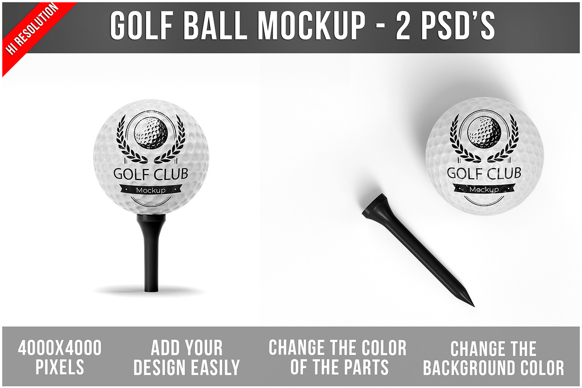 Golf Ball and Tee Set Mockup PSD, an Advertising Mockup by Bruno's Shop (Photo 1 of 5)