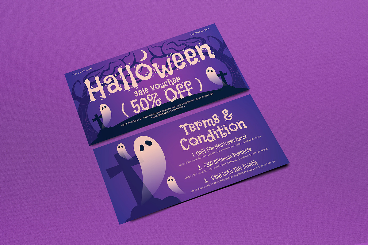 Purple Grunge Halloween Sale Voucher, a Card Template by graphicook (Photo 2 of 3)