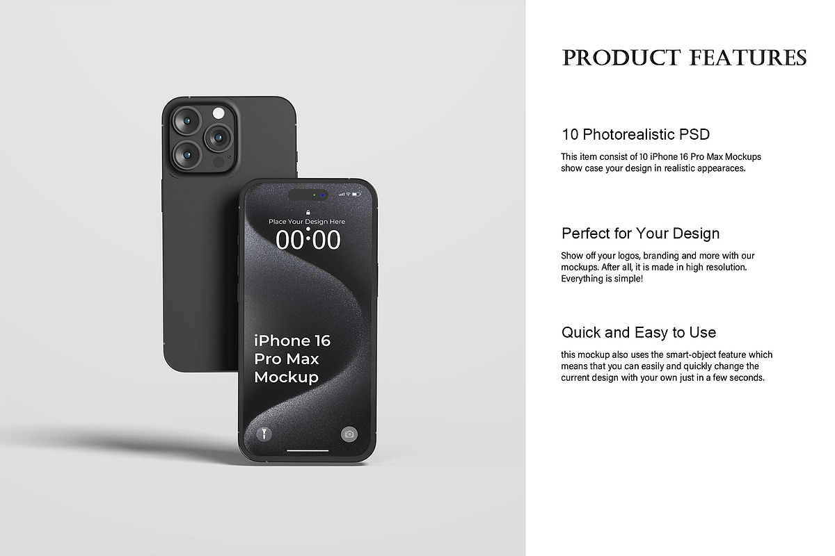 iPhone 16 Pro Max Mockups, an iPhone Mockup by Lxadesign (Photo 5 of 14)