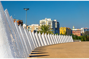 White cones of trencadis in Valencia, Spain, an Architecture Photo by Leonid Andronov