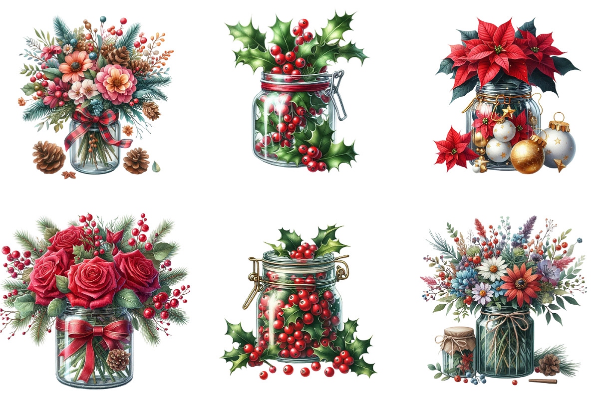 Christmas Flowers in Jar Clipart, an Illustration by DreamArtGraphic (Photo 5 of 5)