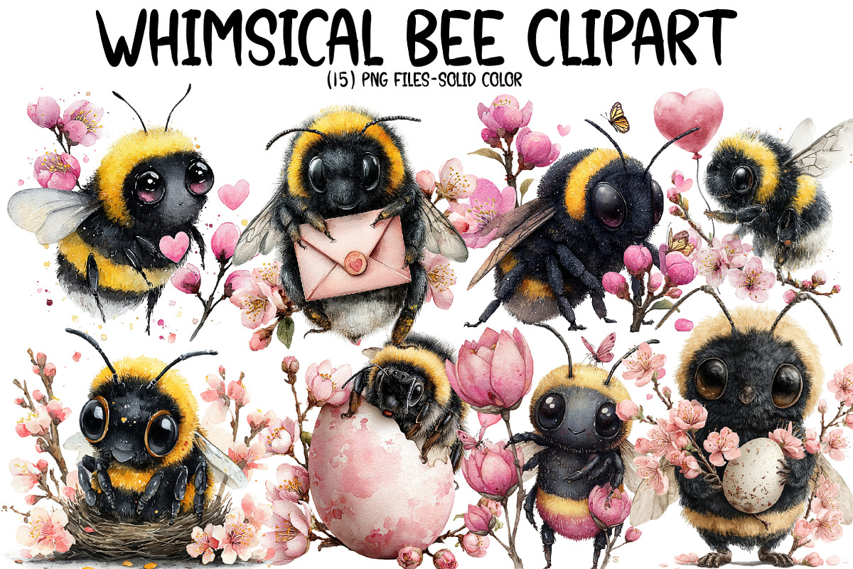 whimsical bee clipart, an Illustration by Designworld (Photo 1 of 4)