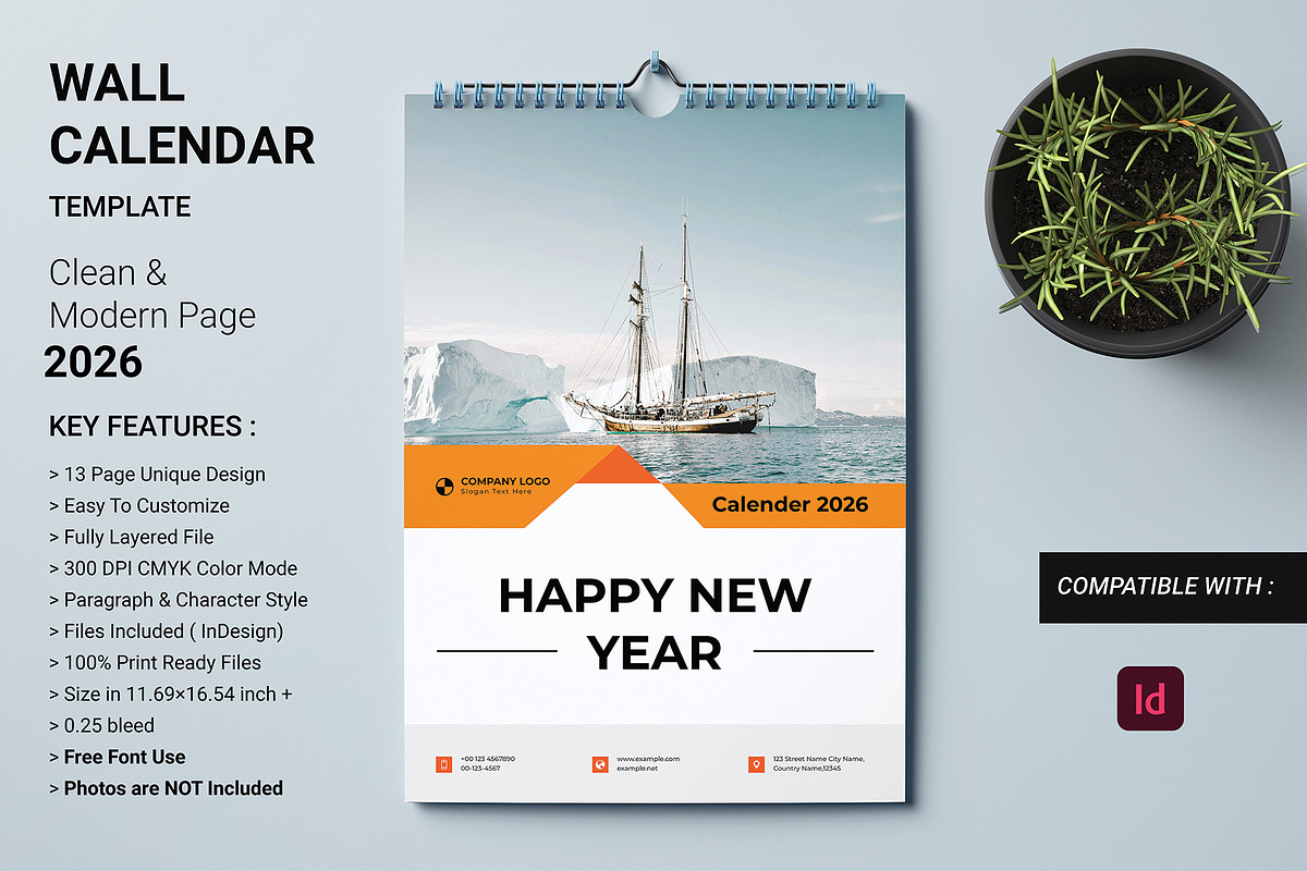 Wall Calendar 2026, a Stationery Template by Cleffon_Graphic_Studio (Photo 1 of 14)
