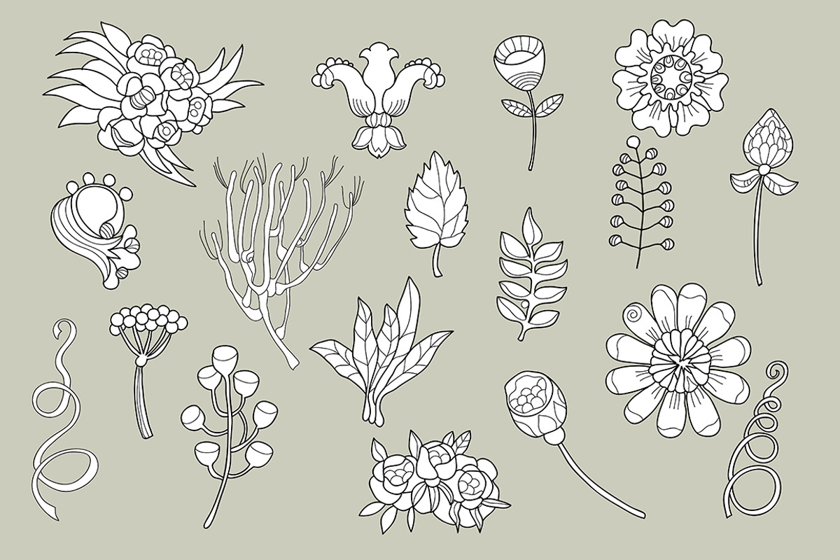 Floral elements doodle set ., an Object Graphic by RAINBOWIRMA (Photo 4 of 4)