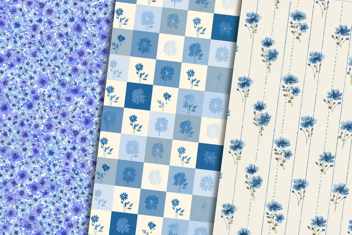 Blue Floral Pattern Set, a Pattern Graphic by Libby Wishes (Photo 3 of 5)