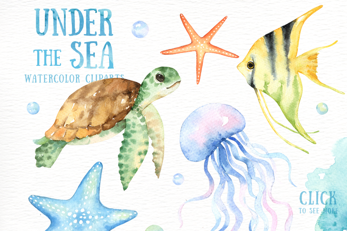 Under the Sea Watercolor Cliparts, an Animal Illustration by everysunsun (Photo 2 of 6)