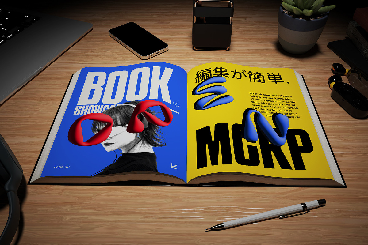 Open Book Showcase Mockup, a Books & Magazine Mockup by herutage (Photo 2 of 6)