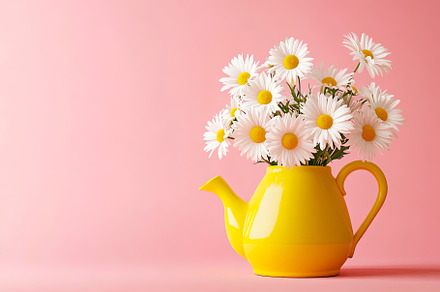 White Daisies in Yellow Teapot Vase, a Nature Photo by Ales Munt