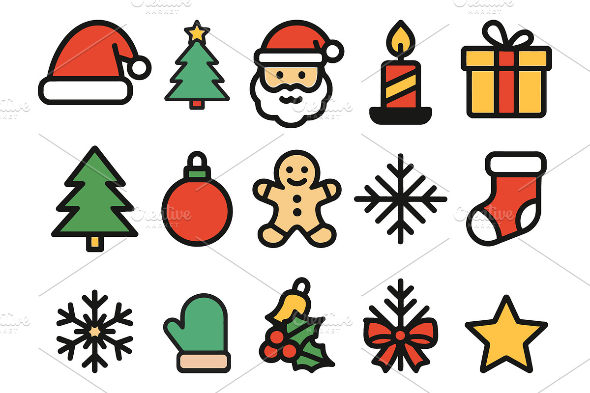 Christmas icons in outlined cartoon, a Branding & Logo Template by Vectorium Studio