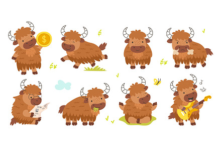 Yak characters. Isolated cartoon