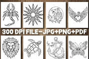 200 Tattoo Coloring Pages, a Decorative Illustration by Design Station (Thumbnail 2 of 3)