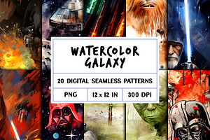 Watercolor Galaxy Seamless Patterns