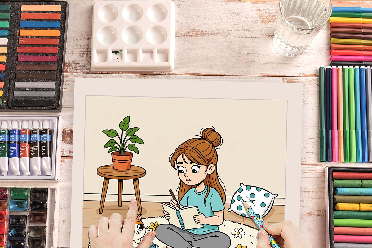 Cat Bestie Coloring Book Pages, an Illustration by one-touch (Photo 11 of 15)