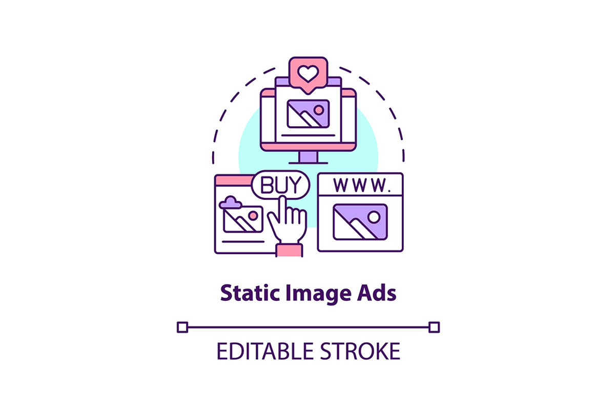 Static image ads concept icon, an Icon by IMG Visuals