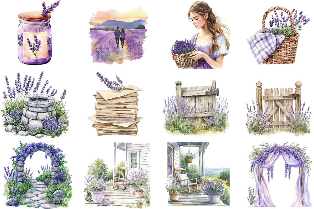 Wild Lavender Watercolor Clipart Set, an Illustration by DreamCafeArt (Photo 5 of 8)