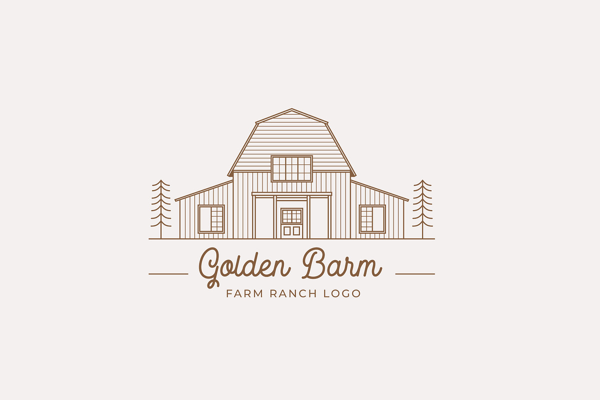 Line art Golden Wood Barn Farm Logo, a Branding & Logo Template by ...