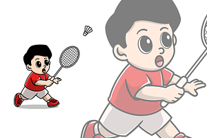 Cute boy playing badminton cartoon 2