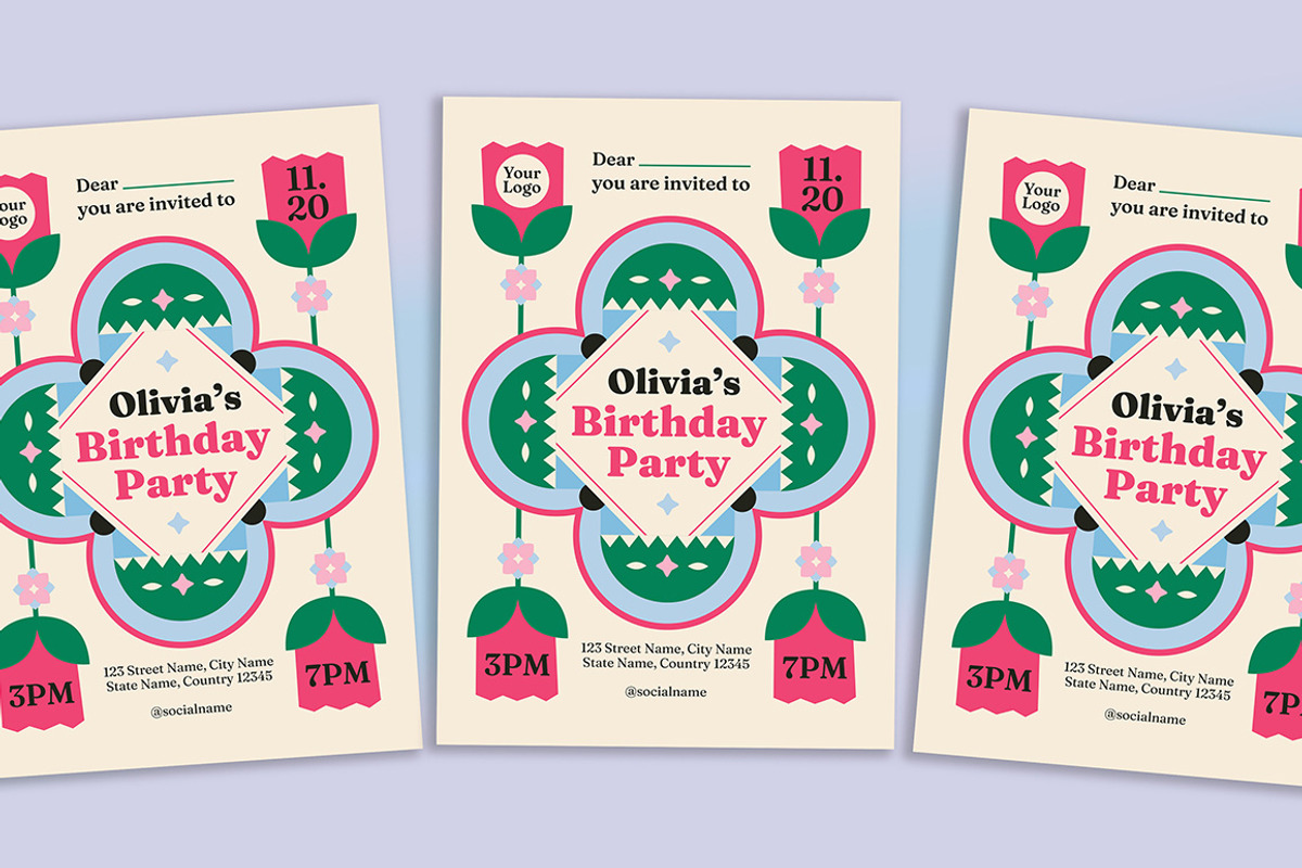 Cute Birthday Party Flyer, a Flyer Template by Gumico Studio. (Photo 2 of 3)