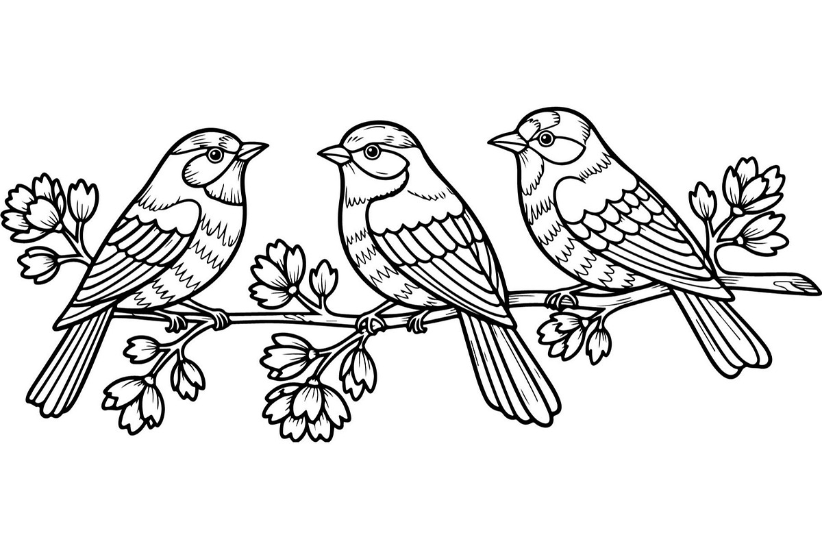 Birds on Branch Vector Collection, a Decorative Illustration by Designer_Momina (Photo 14 of 21)