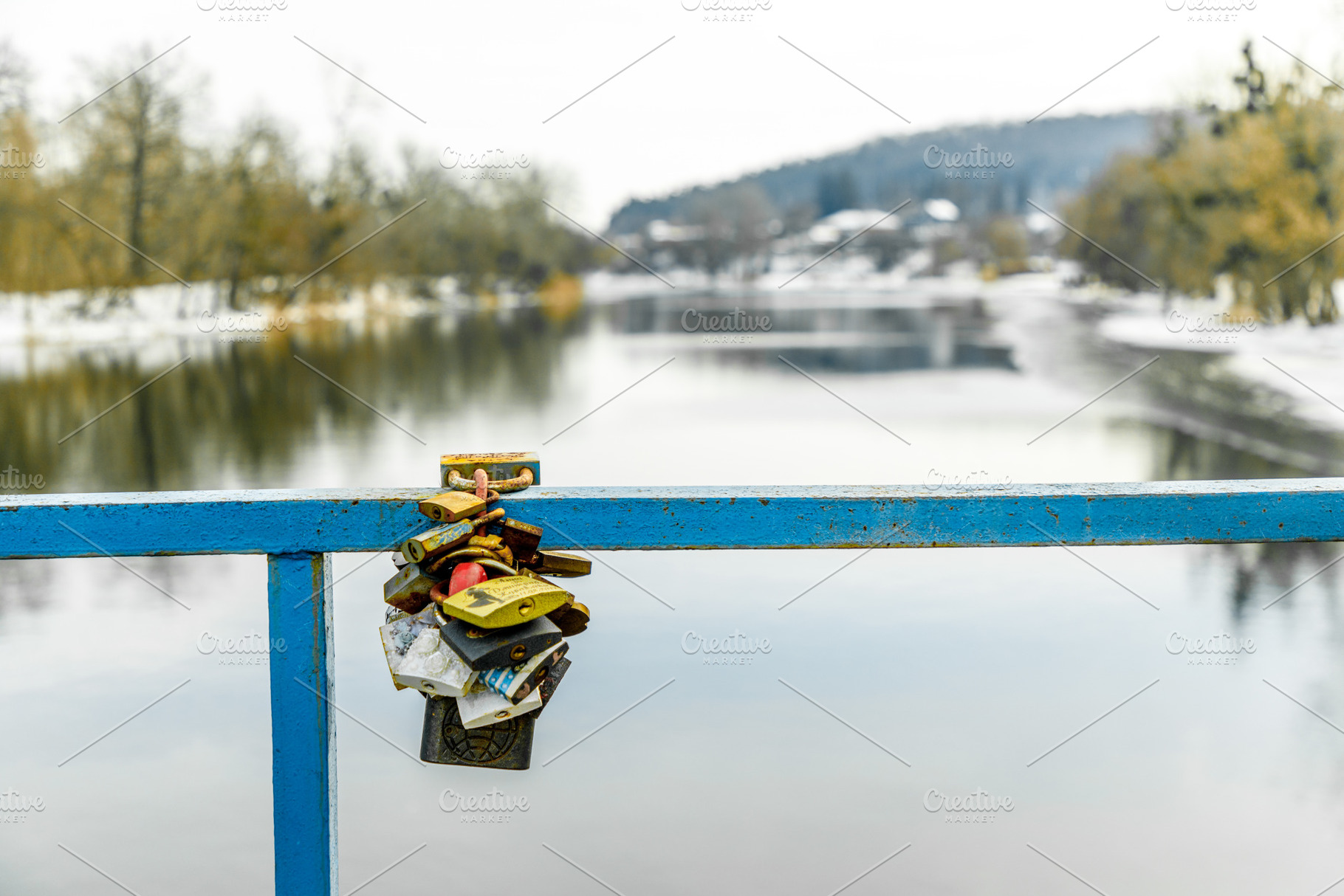 Colored Locks on the Bridge Over the, a Nature Photo by FineArtStudio