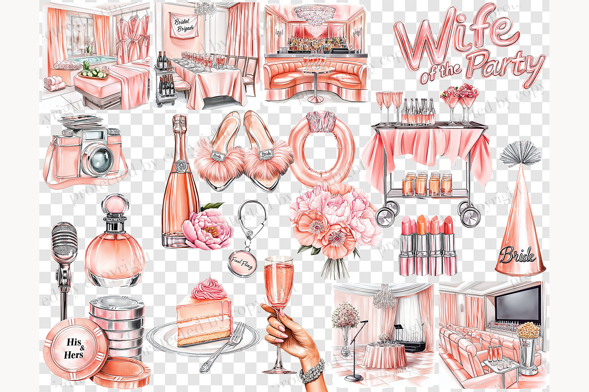 Bachelorette Party Clipart Set, a Person Illustration by GlamArtZhanna (Photo 7 of 8)
