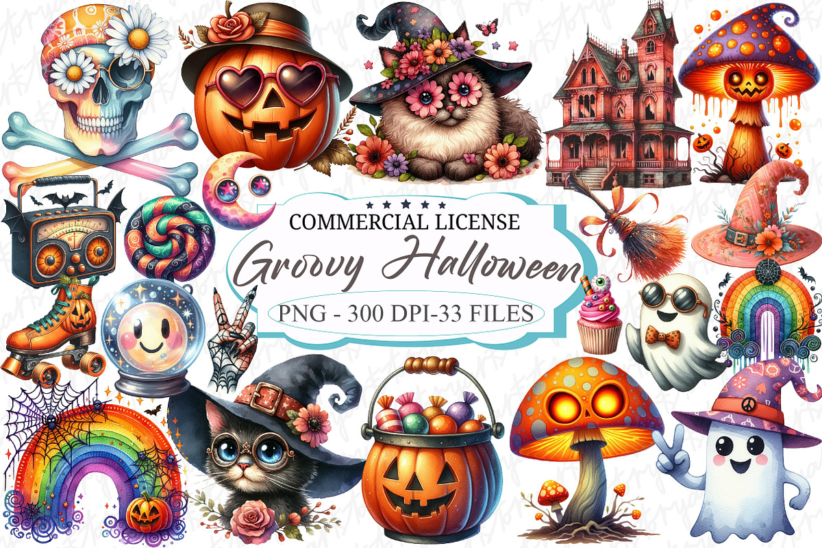 Groovy Halloween Day Clipart, a Graphic by designcity5 (Photo 1 of 5)