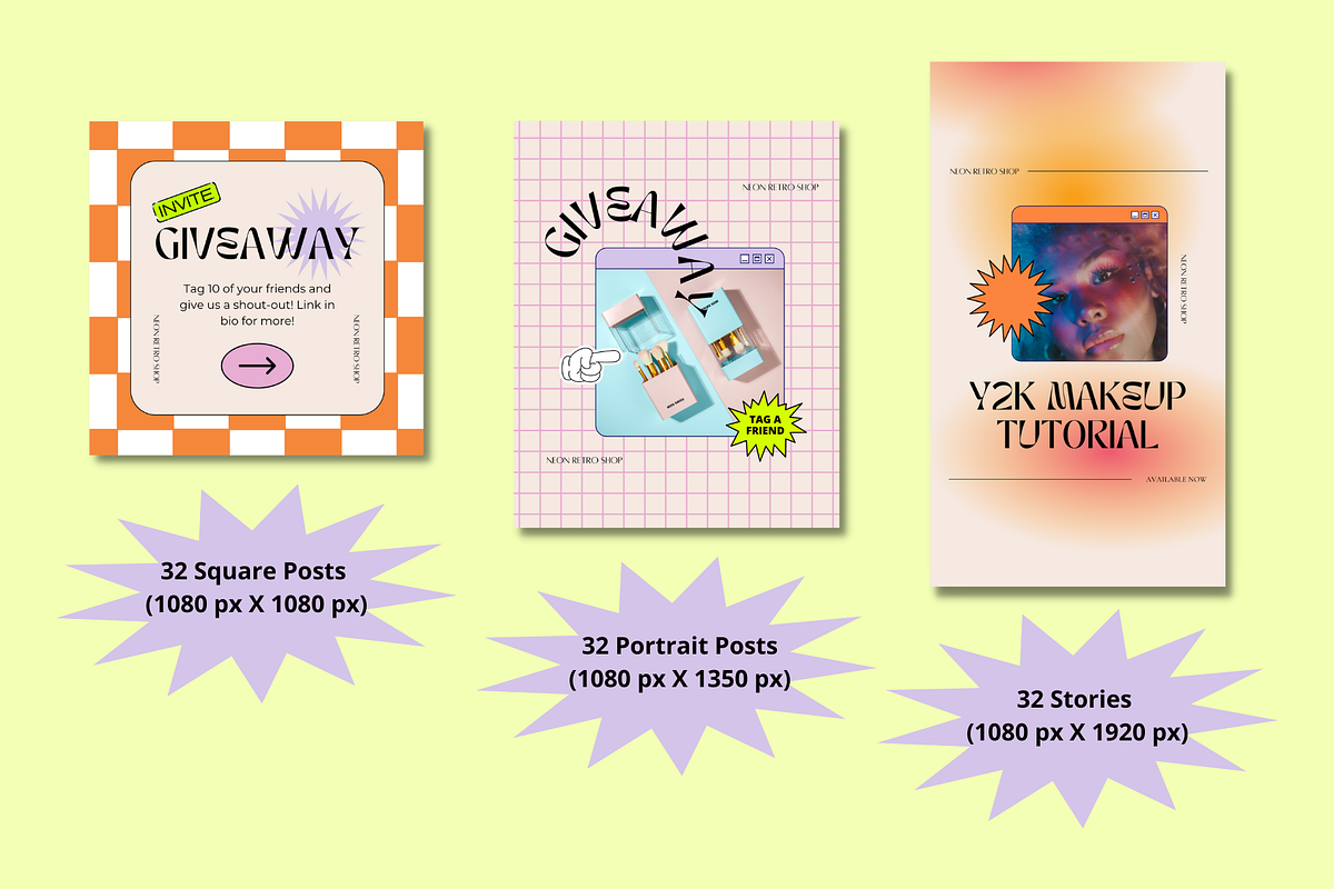 Neon Retro Canva Instagram Puzzle, a Social Media Template by Guavamelo Studio (Photo 10 of 16)