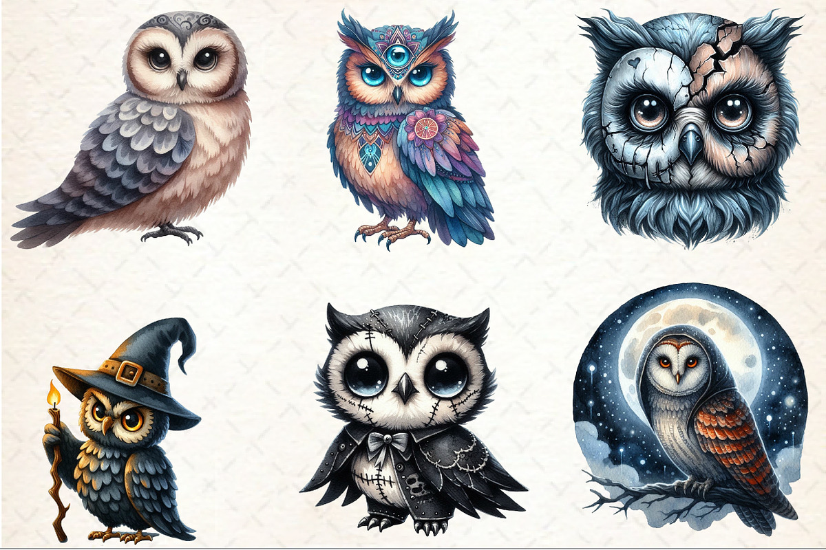 Watercolor Spooky Owls Clipart, an Illustration by Rose Art (Photo 7 of 7)