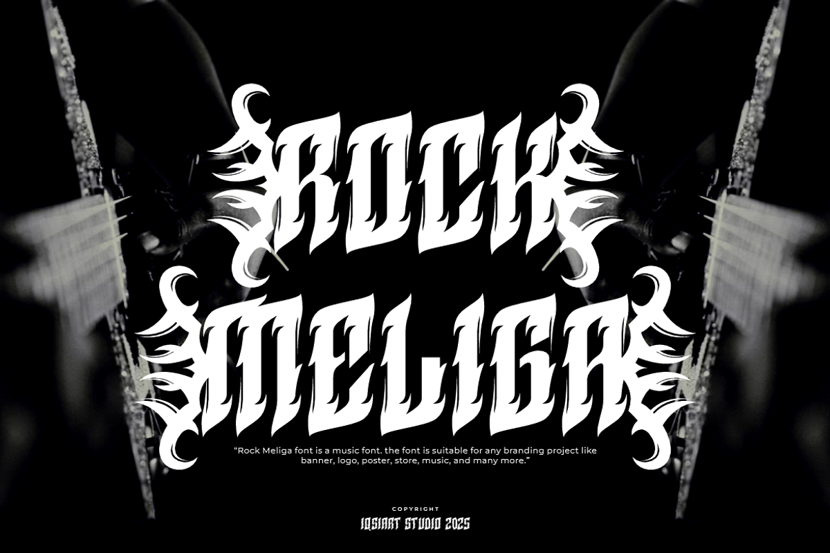 Rock Meliga - Music Font, a Blackletter Font by Iqsiart Studio (Photo 1 of 9)