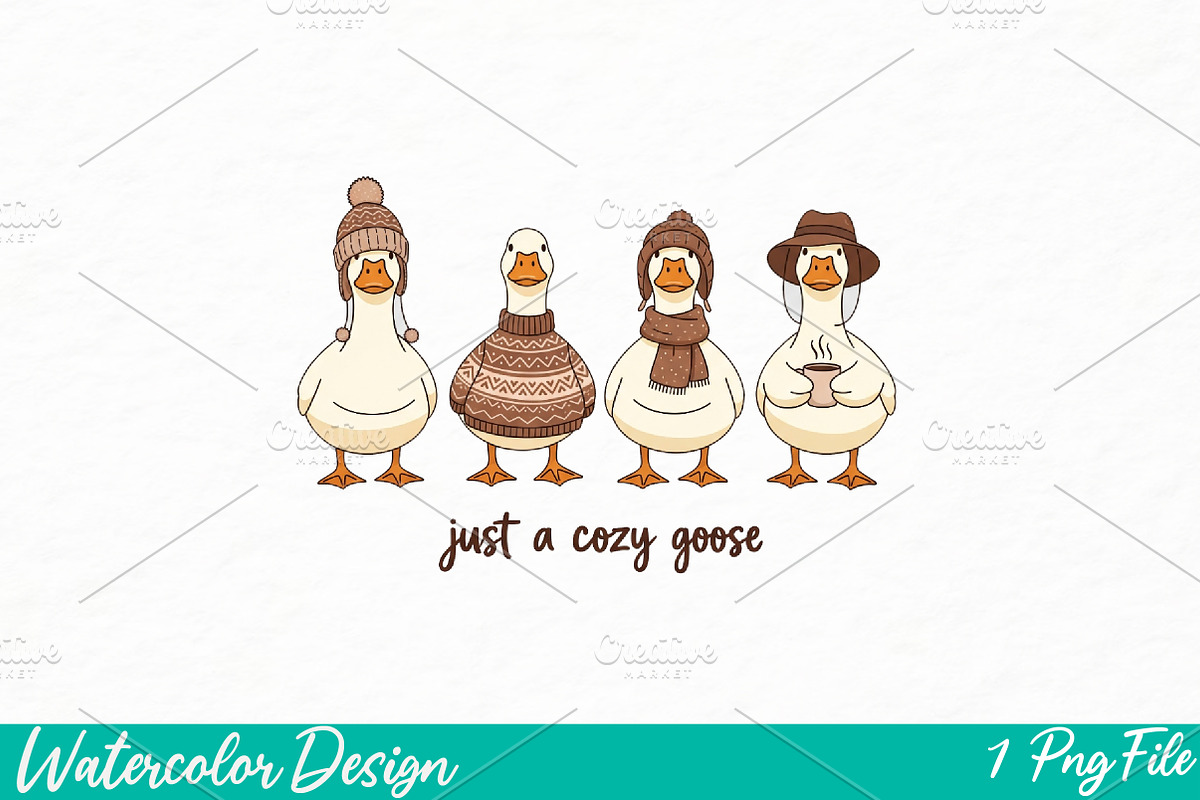 Just A Cozy Goose Png, an Illustration by Watercolor design (Photo 1 of 3)