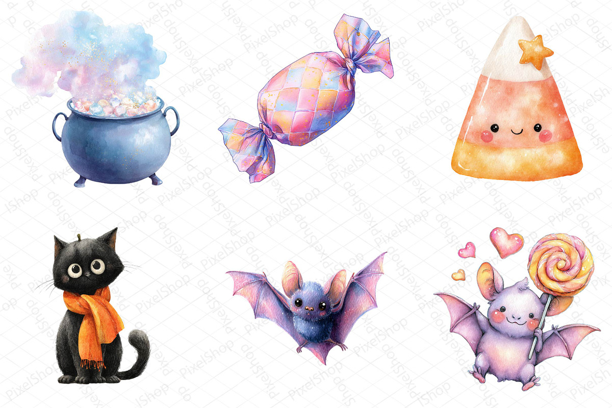 Pastel Halloween Clipart Watercolor, an Illustration by DreamPrint404 (Photo 4 of 5)