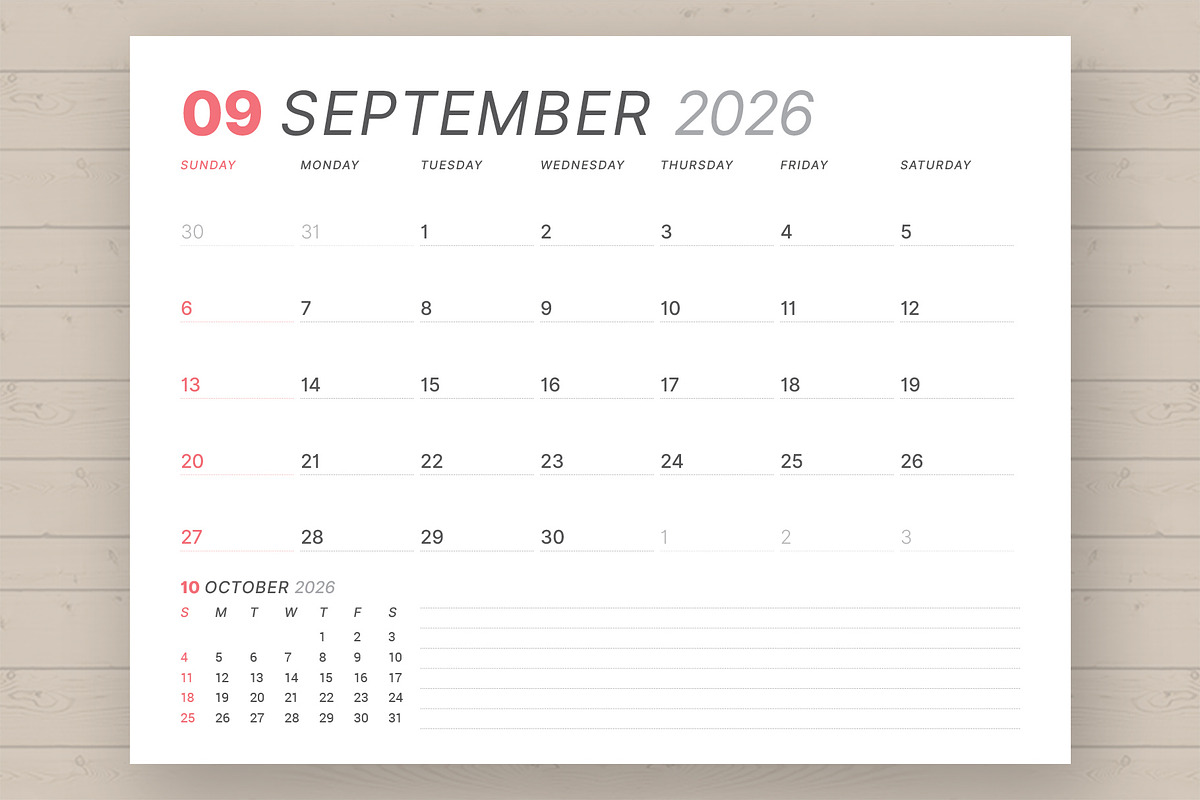 2026 Printable Planner (P037R-26), a Stationery Template by mikhailmorosin (Photo 4 of 7)