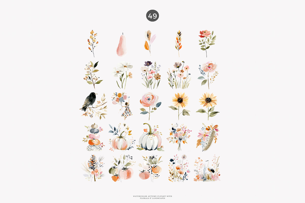 watercolor autumn clipart collection, a Decorative Illustration by Patishop Art (Photo 7 of 8)