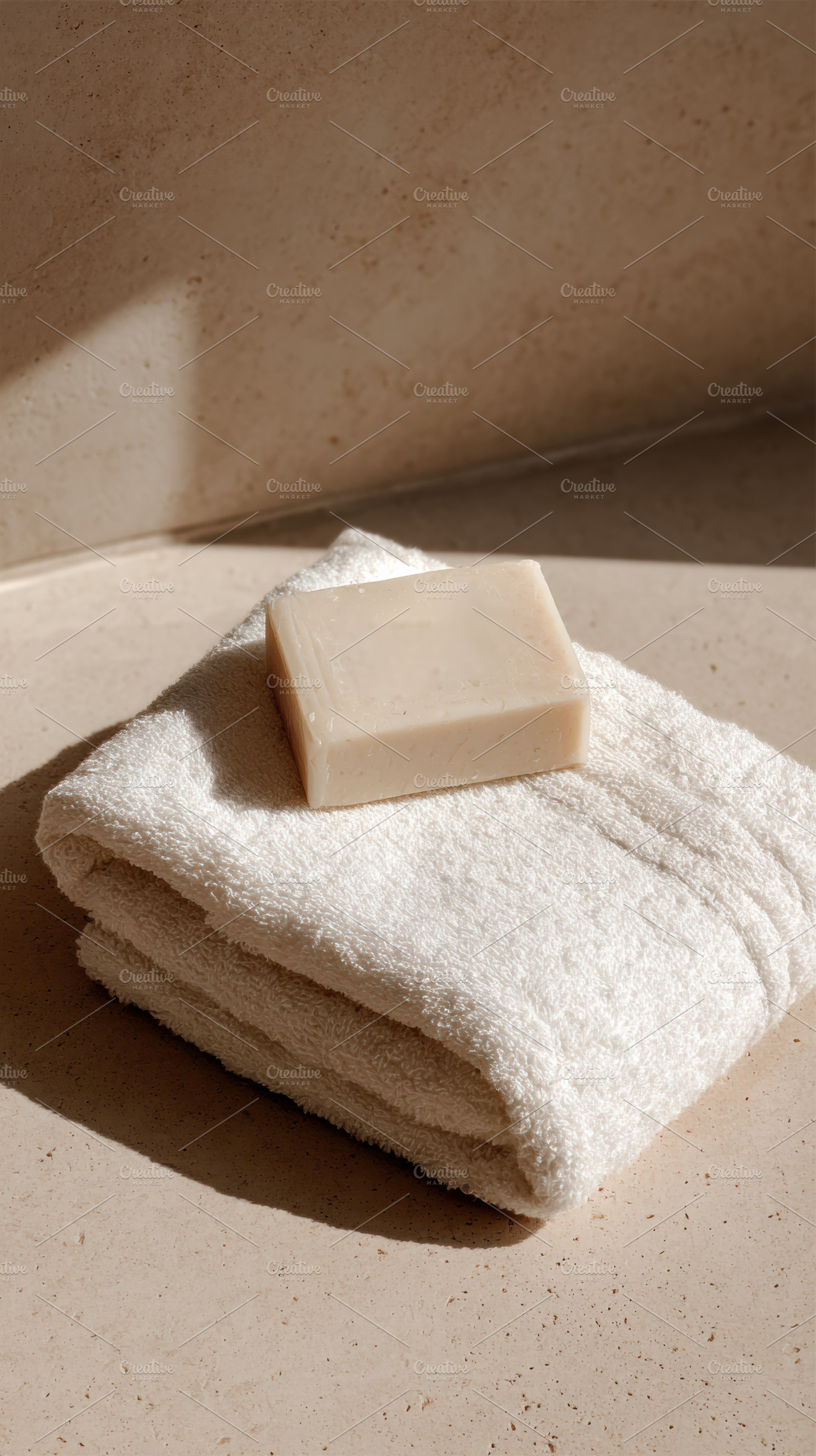 Folded towel with soap, a Photo by Virgo Studio