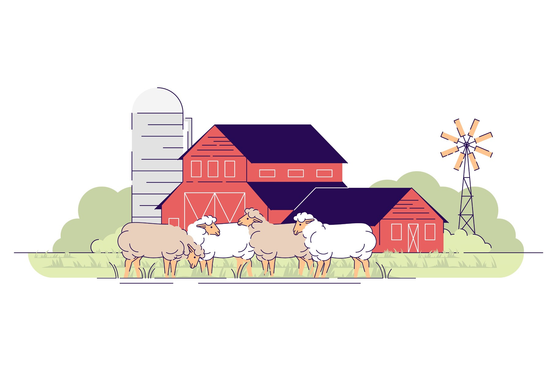 Sheep farm flat vector illustration, an Animal Illustration by IMG Visuals