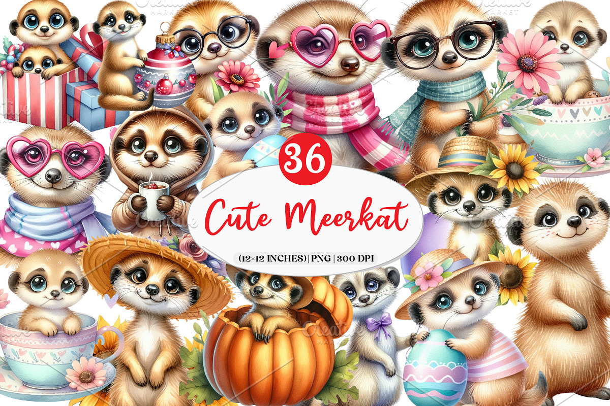 Cute Meerkat Sublimation Clipart, an Illustration by Watercolor design (Photo 1 of 4)