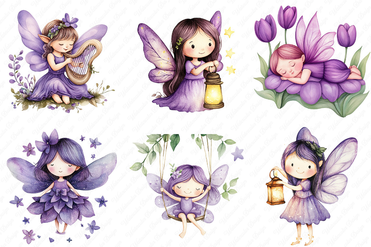 Watercolor Magical Garden Purple png, an Illustration by Watercolor design (Photo 4 of 13)