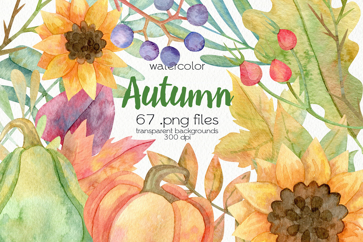 Watercolor Autumn Clipart. Pumpkin., a Decorative Illustration by OllyKo Art (Photo 1 of 9)