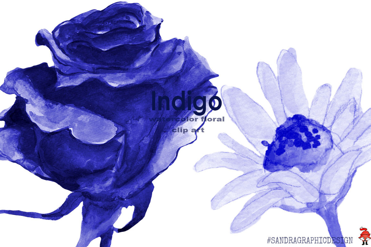 Indigo floral clipart, an Illustration by SandraGraphicDesign (Photo 2 of 5)