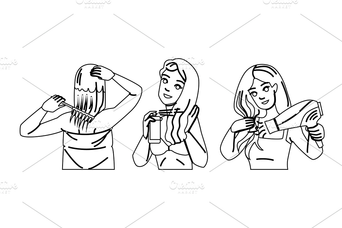 bathroom hair care woman vector, a Person Illustration by pikepicture