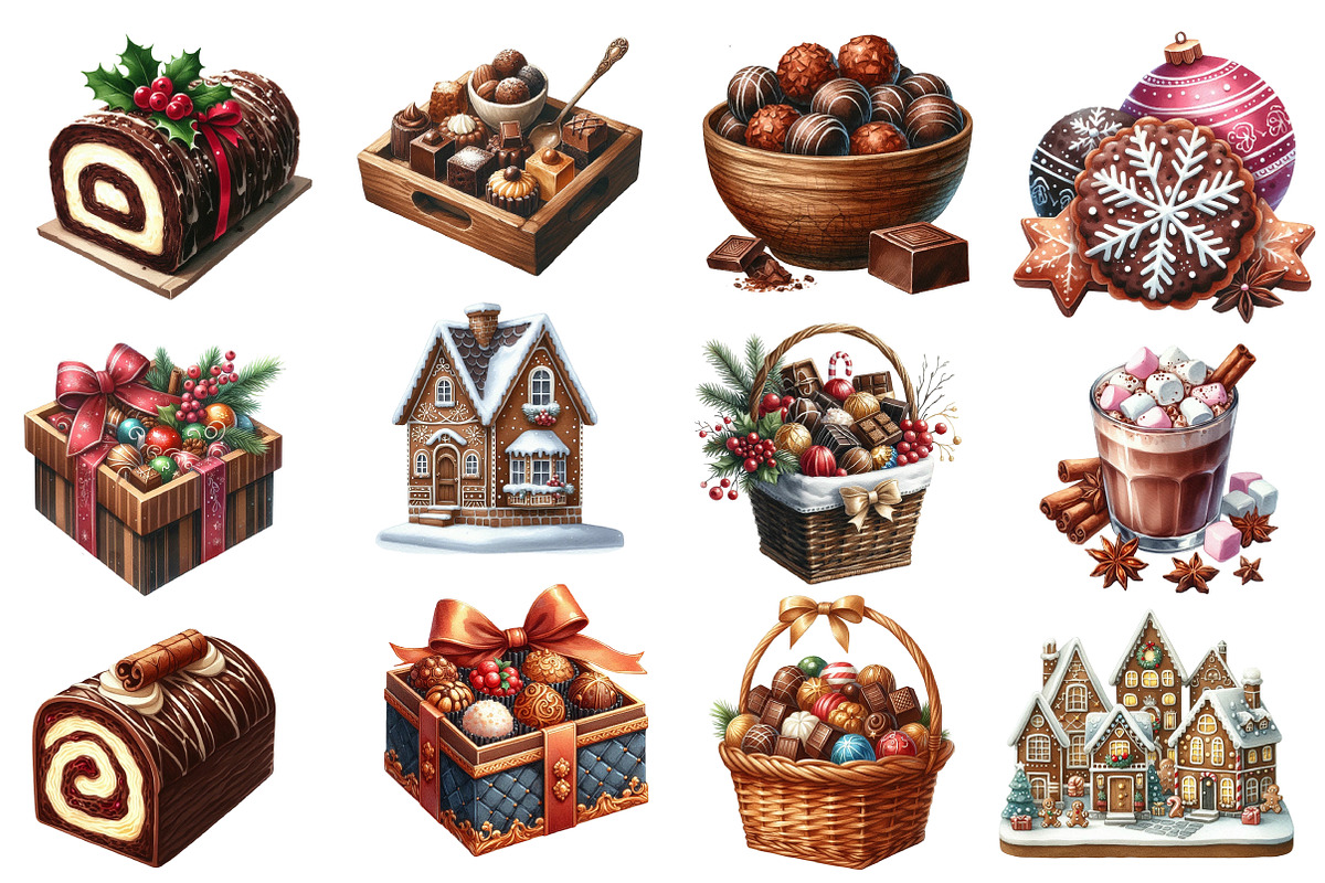 Watercolor Chocolate Christmas Clipa, an Illustration by Designworld (Photo 2 of 5)