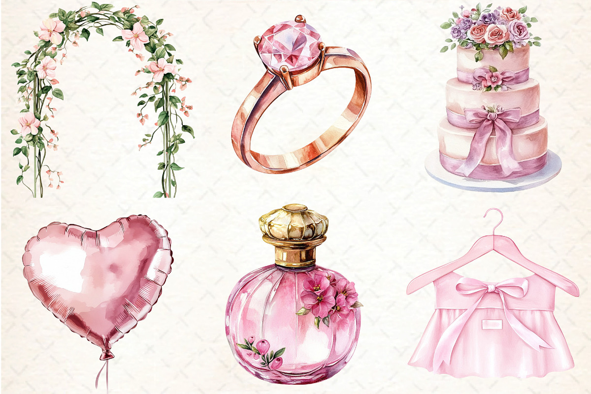 Pink Wedding Day Clipart, an Illustration by DreamCafeArt (Photo 3 of 7)