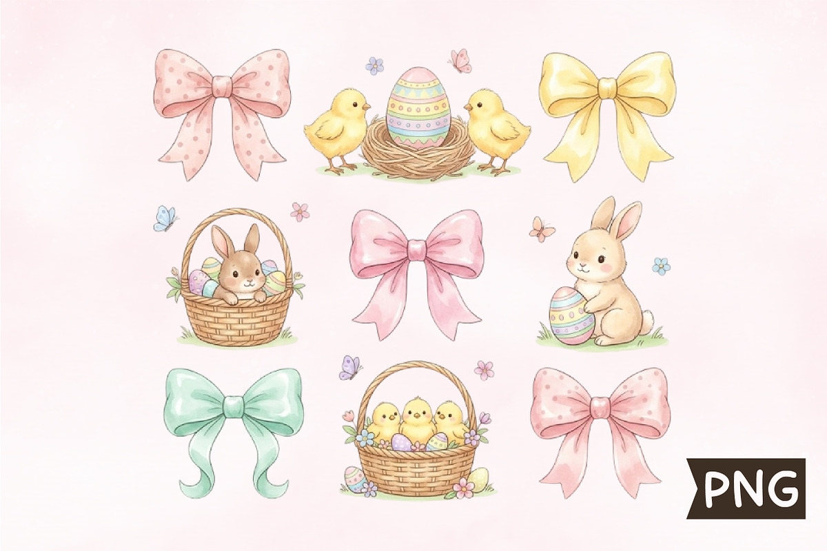 Preppy Coquette Easter Bunny PNG, an Illustration by Creative Art (Photo 1 of 3)