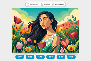 A woman standing in a colorful field, a Graphic by SaroStock