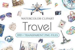 Travel Watercolor Clipart Set, a Decorative Illustration by Arslan