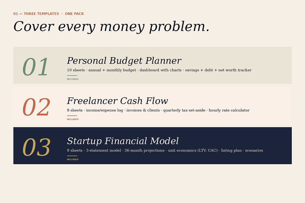 Excel Finance Pack — 3-in-1, a Branding & Logo Template by Just Necessary (Photo 2 of 9)