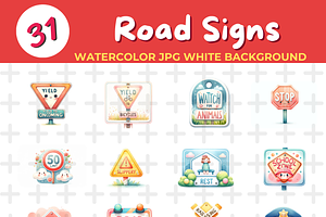 Road Signs watercolor Jpg Background, an Object Illustration by John_Walker