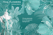 TEAL FLOWERS seamless patterns, a Pattern Graphic by ANAKOTO (Thumbnail 8 of 13)