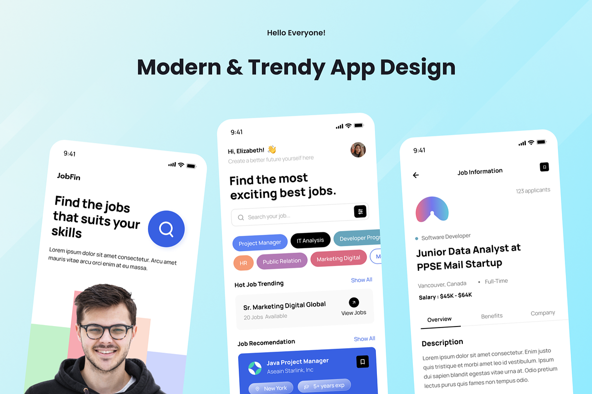 JobFin - Job Finder UI Mobile Apps, an UI Kit Template by SquidPixey (Photo 2 of 3)